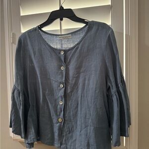 bryn walker Slate Blue Linen Button-Front Blouse